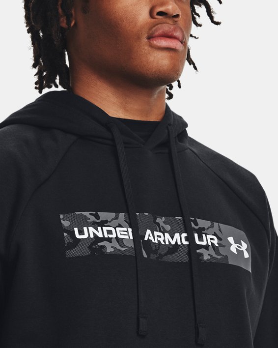 Men's UA Rival Fleece Camo Chest Stripe Hoodie, Black, pdpMainDesktop image number 3